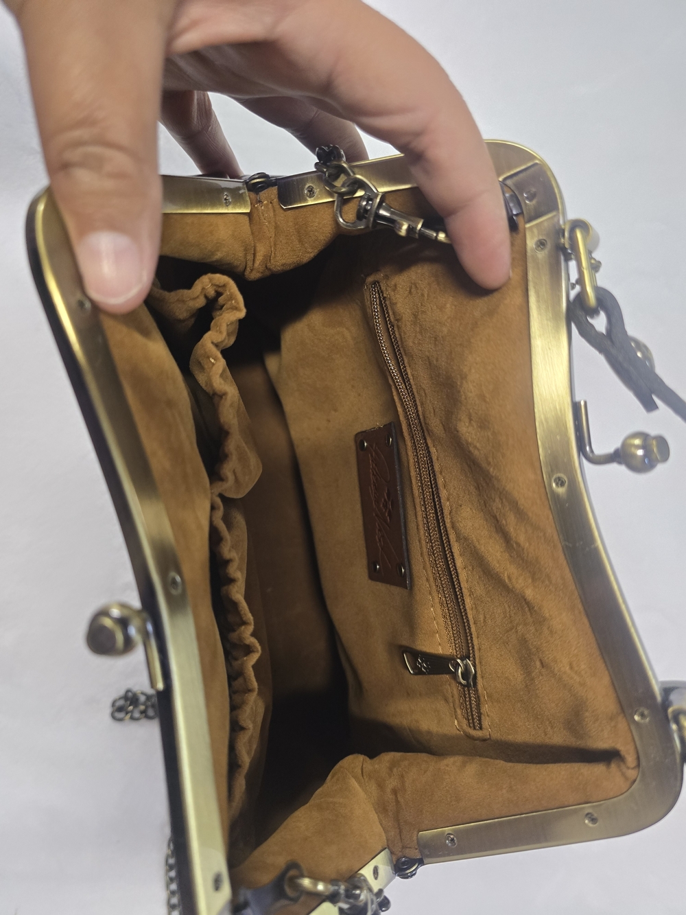 Patricia Nash Leather Laurena Frame Bag with Mirror Fob BritishTan 10th Ann. - Picture 5 of 7